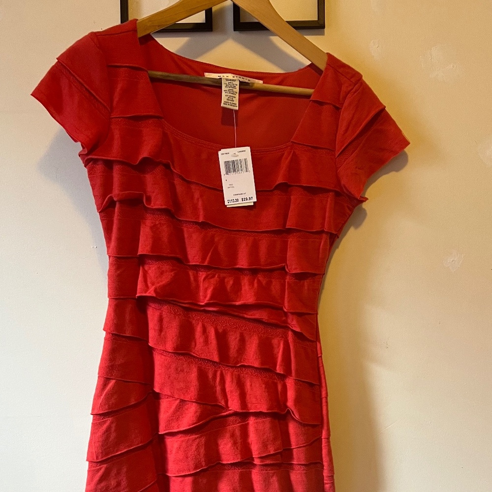 Max Studios - Carmine Red-Orange Ruffle Dress — NEW*